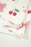 Bow Print Button-Up V-Neck Short Sleeve Top and Ruffle Hem Shorts Pajama Set- 2 Styles