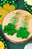 Green Double Clover & Bow Drop Post Earrings