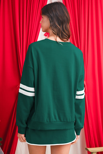 Tillandsia Purple Varsity Stripe Detail Drop Shoulder Pullover Mini Skort Set