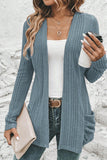 Stone Blue Ribbed Open Front Knitted Top with Pockets