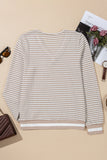 Beige Striped Waffle Knit V-Neck Sweater