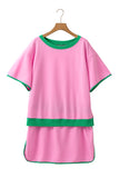 Plus Size Contrast Trim T-Shirt and Skort Two Piece Set- 3 Colors