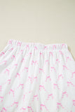 Pink Bow Print Lettuce Trim Short Sleeve Top and Shorts Pajama Set