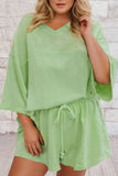 *Pre-Order* Plus Size Meadow Mist Green V-Neck Loose Fit T-Shirt & Shorts Set