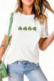White Embroidered Clovers Graphic T-Shirt