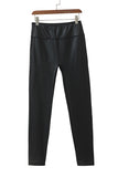 Black Piping Trim Sleek Faux Leather High Waist Leggings