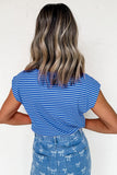 Striped Ribbed Cap Sleeve Crew Neck T-Shirt- 2 Colors