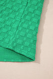 Bright Green Textured Puff Sleeve Frilled & Notched V-Neck Blouse