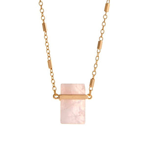 Gold Tone Natural Stone Pendant Necklace- Pink