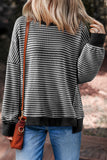 Striped Ribbed Exposed Seam Long Sleeve Oversized Top- 3 Colors