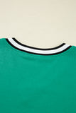 Green Contrast Striped V-Neck Long Sleeve T-Shirt Dress with Pockets