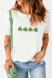 White Embroidered Clovers Graphic T-Shirt