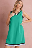 Green Contrast Trim V-Neck Sleeveless Mini Dress