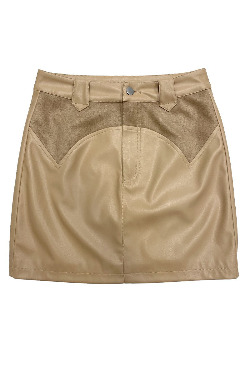 Western Contrast Pleather Mini Skirt- 2 Colors