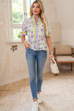 Lavender Floral Frill V-Neck Smocked Peplum Blouse