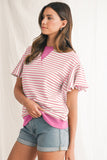 Striped Ruffle Sleeve Crew Neck T-Shirt- 3 Colors