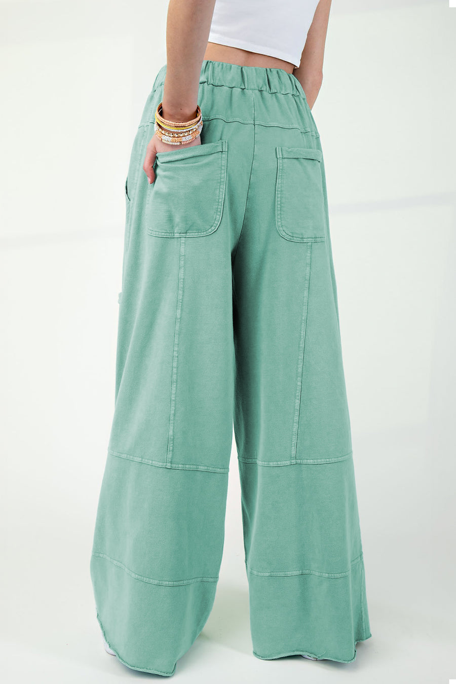Mineral Wash Exposed Seam Wide Leg Cargo Pants- 3 Colors