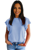 Ribbed Trim Crew Neck Ruffled Short Sleeve Sweater- 3 Colors