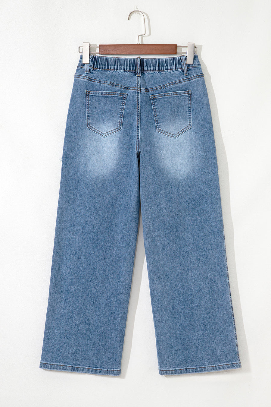 Stone Blue Star Patchwork Light Wash Wide Leg High-Waist Jeans