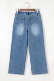 Stone Blue Star Patchwork Light Wash Wide Leg High-Waist Jeans