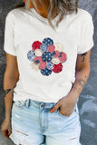 White Faux Patchwork American Flower Graphic T-Shirt