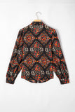Black Floral Collared Button-Up Lantern Sleeve Blouse