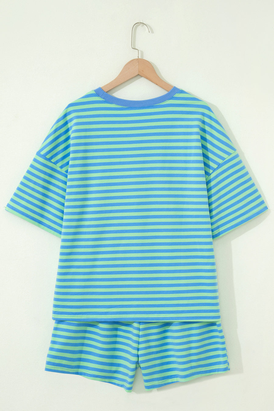 Striped Ribbed Short Sleeve T-Shirt and Shorts Set- 3 Colors