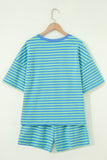 Striped Ribbed Short Sleeve T-Shirt and Shorts Set- 3 Colors