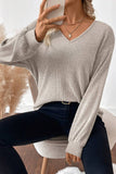 Leopard Print V-Neck Bow Back Ribbed Long Sleeve Sweater- 2 Colors