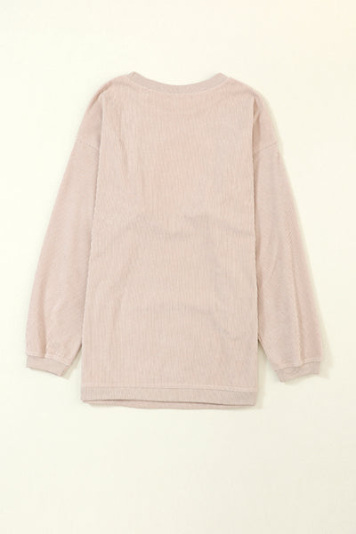 Strawberry Pink Drop Sleeve Crinkle Rib Oversized Sweatshirt