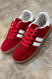 Fiery Red Vintage Striped Suede Patchwork Lace-Up Sneakers
