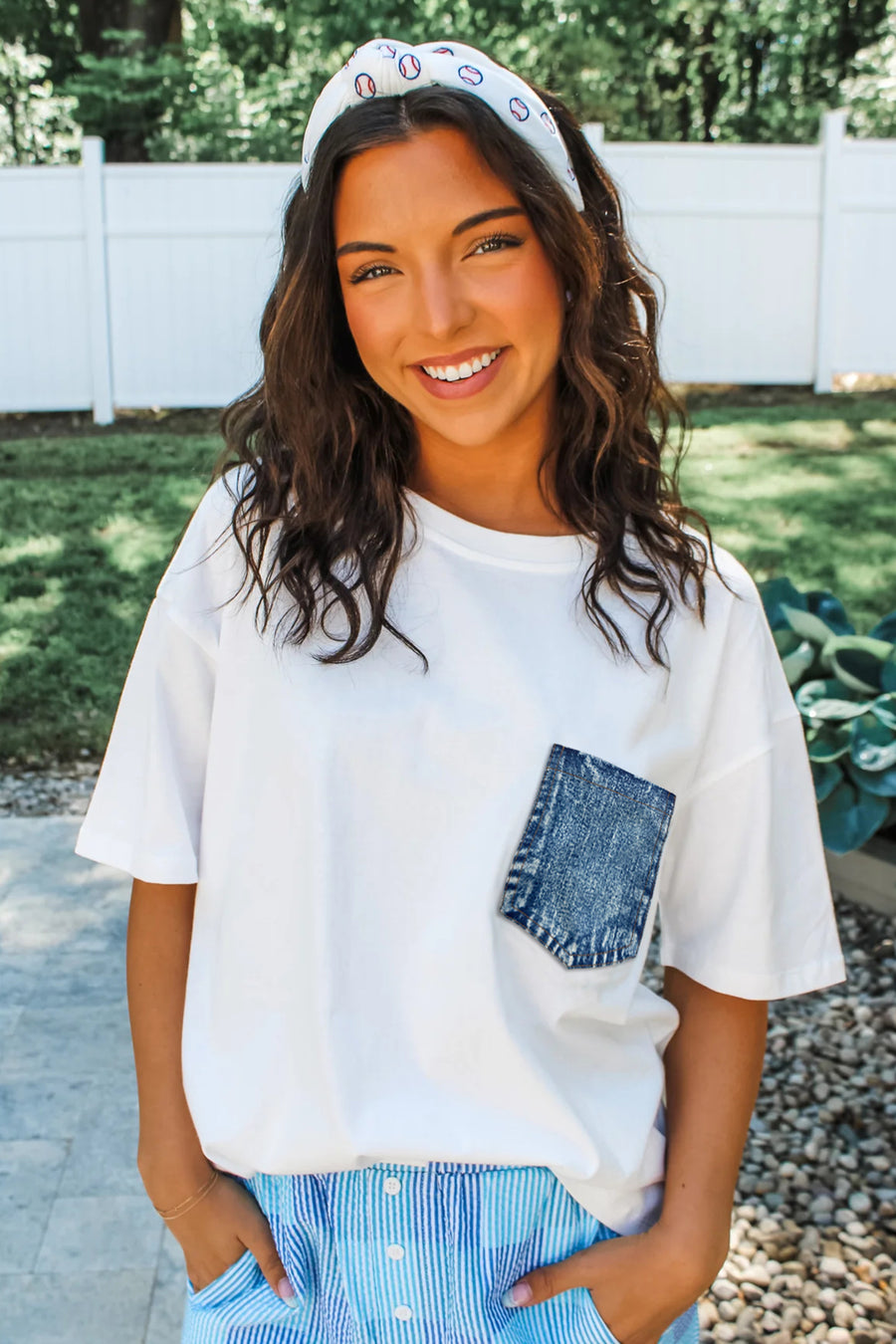 Printed Denim Chest Pocket Graphic T-Shirt- 2 Colors