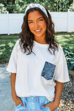 Printed Denim Chest Pocket Graphic T-Shirt- 2 Colors