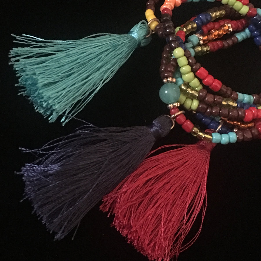 Multicolored Seed Bead & Tassels Stretch Bracelets