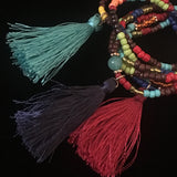 Multicolored Seed Bead & Tassels Stretch Bracelets