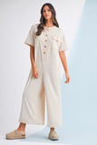 Button-Up Patchwork Pocket Short Sleeve Jumpsuit