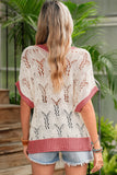 Ivory Floral Crochet Contrast Trim Knit Sweater