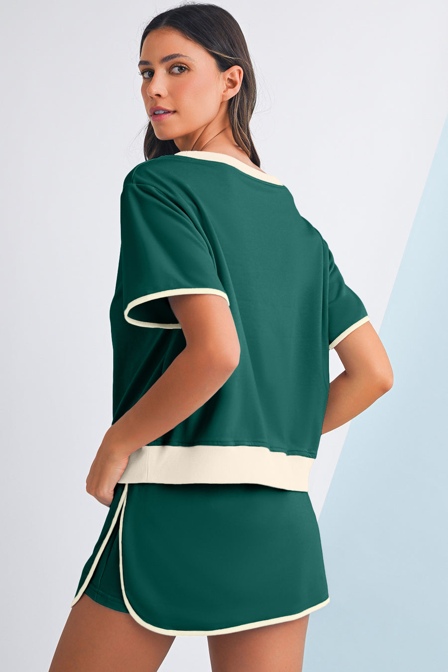 *Pre-Order* Color Block Drop Shoulder T-Shirt and Skort Set- 5 Colors