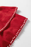 Red Pearl Embellished Double Ruffle Short Sleeve Sweater