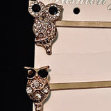 Gold and Rhinestone Owl Hair Pins