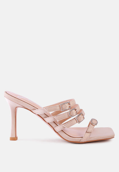 Times Up Diamante Buckle Mid Heel Sandals- 3 Colors