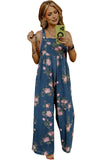 Floral Print Pleated High-Waist Wide Leg Denim Overalls- 3 Colors
