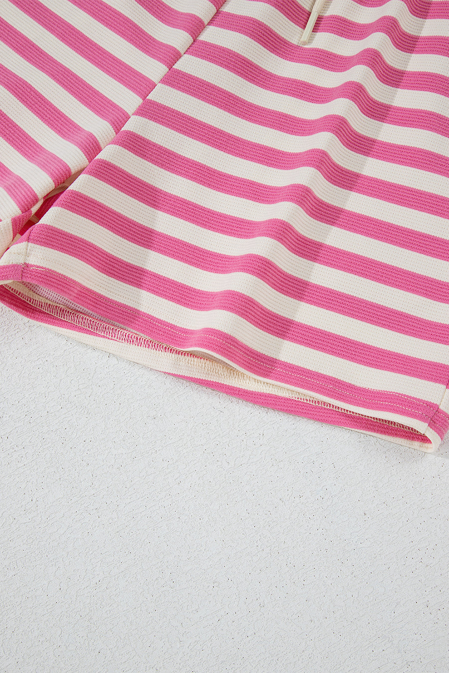 Pink Striped Crew Neck T-Shirt and Drawstring Shorts Set