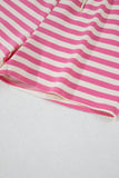 Pink Striped Crew Neck T-Shirt and Drawstring Shorts Set