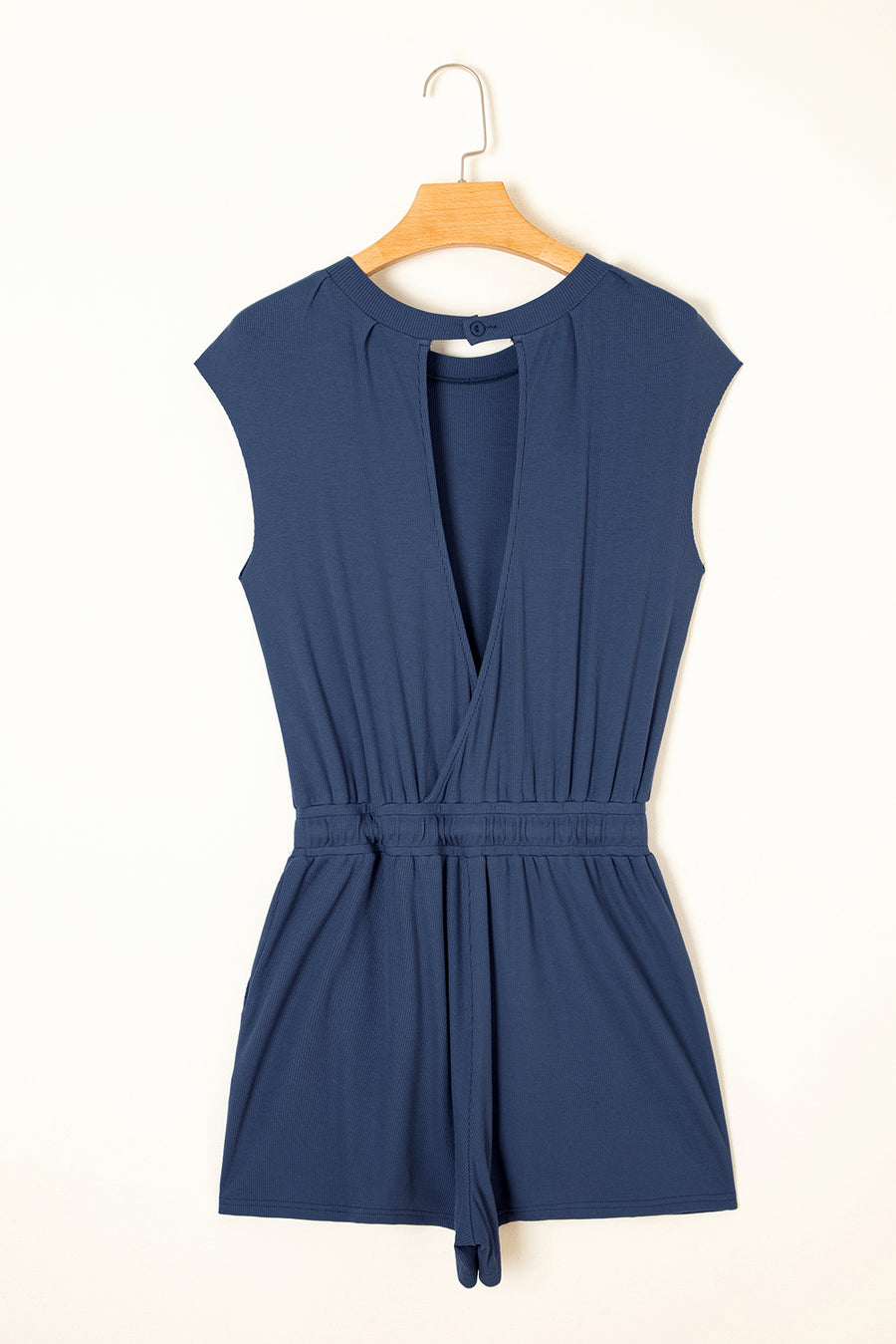 Cut-Out Back Drawstring Knit Romper- 2 Colors