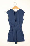 Cut-Out Back Drawstring Knit Romper- 2 Colors