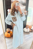 Striped Contrast Trim Leopard Patchwork Long Sleeve Midi Shirt Dress- 2 Colors