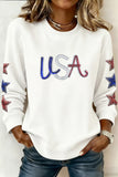 White Sequin USA Star Patch Sleeves Relaxed Fit Sweatshirt