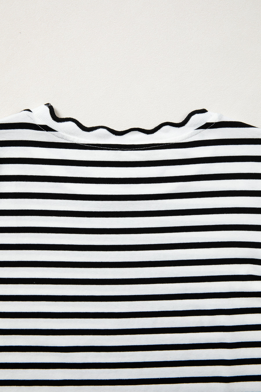 Striped Scalloped Trim Crew Neck Short Sleeve T-Shirt- 5 Colors
