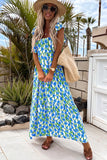 Floral Print Square Neck Ruffled Strap Maxi Dress- 2 Colors